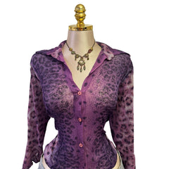 90s Vintage Purple Leopard Tie Dye Top [L]