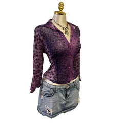 90s Vintage Purple Leopard Tie Dye Top [L]
