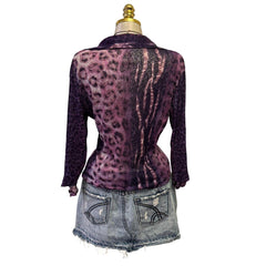 90s Vintage Purple Leopard Tie Dye Top [L]