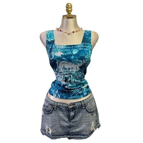 Y2K Vintage Blue White Floral Top [M]