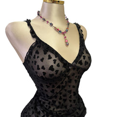 90s Vintage Black Velvet Heart Top [S][S]