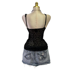 90s Vintage Black Velvet Heart Top [S][S]