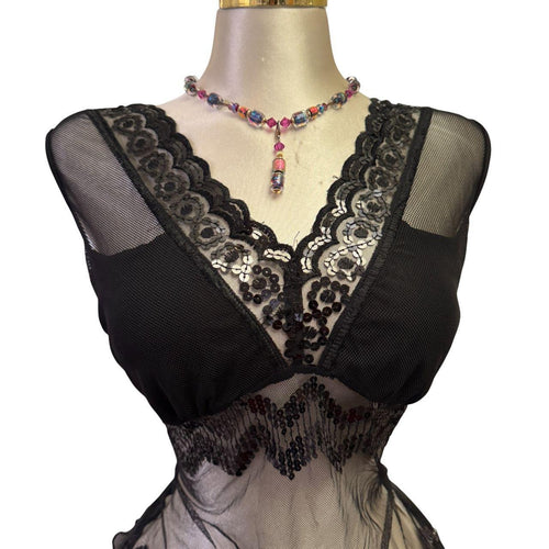Y2K Vintage Black Mesh Sequin Top  [M]