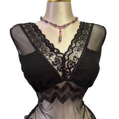 Y2K Vintage Black Mesh Sequin Top  [M]