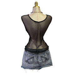 Y2K Vintage Black Mesh Sequin Top  [M]