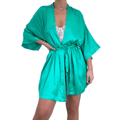 90s Vintage Green Satin Robe [M-L]