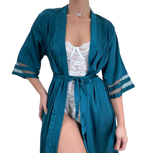 Y2k Vintage Teal Blue Satin Robe [S-L]
