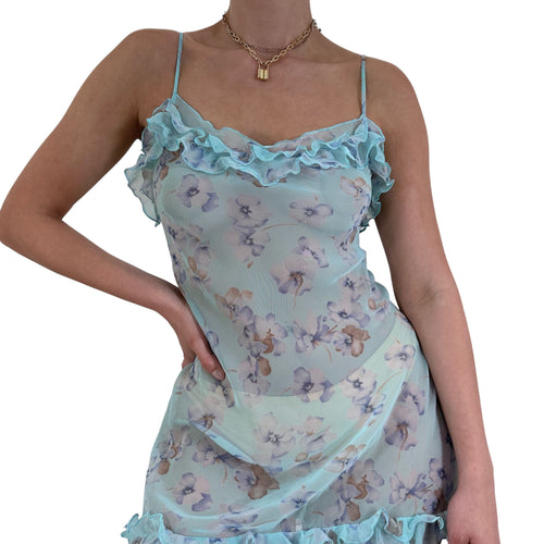 90s Vintage Blue Floral Slip Dress [M]