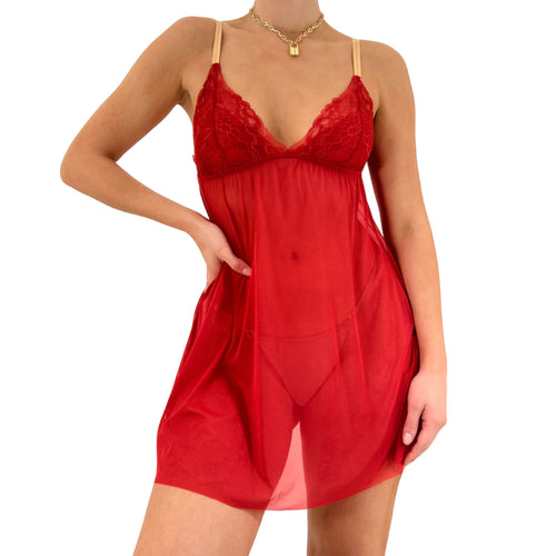 Y2k Vintage Red Mesh Slip Dress [M]