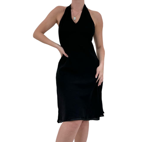 Y2k Vintage Black Asymmetrical Hem Midi Dress [M]