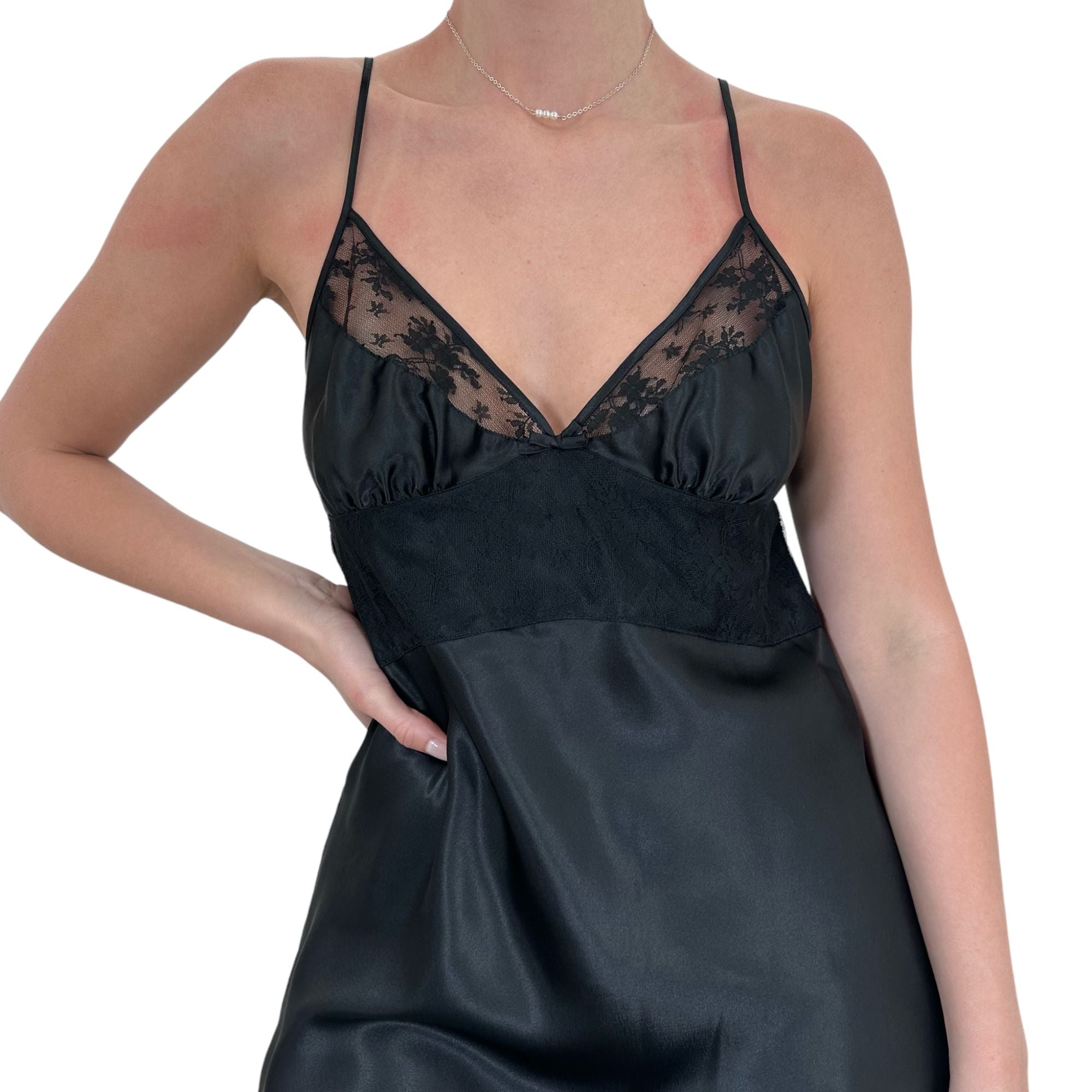 Y2k Vintage Betsey Johnson Black Satin Slip Dress [L]