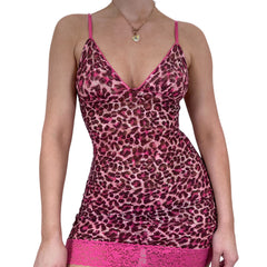 Y2k Vintage Pink + Black Cheetah Print Slip Dress [S]