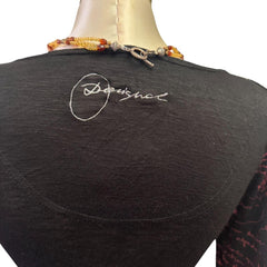 Y2K Vintage Desigual Red Black Beaded Sequin Asymmetrical Neck Top [S]
