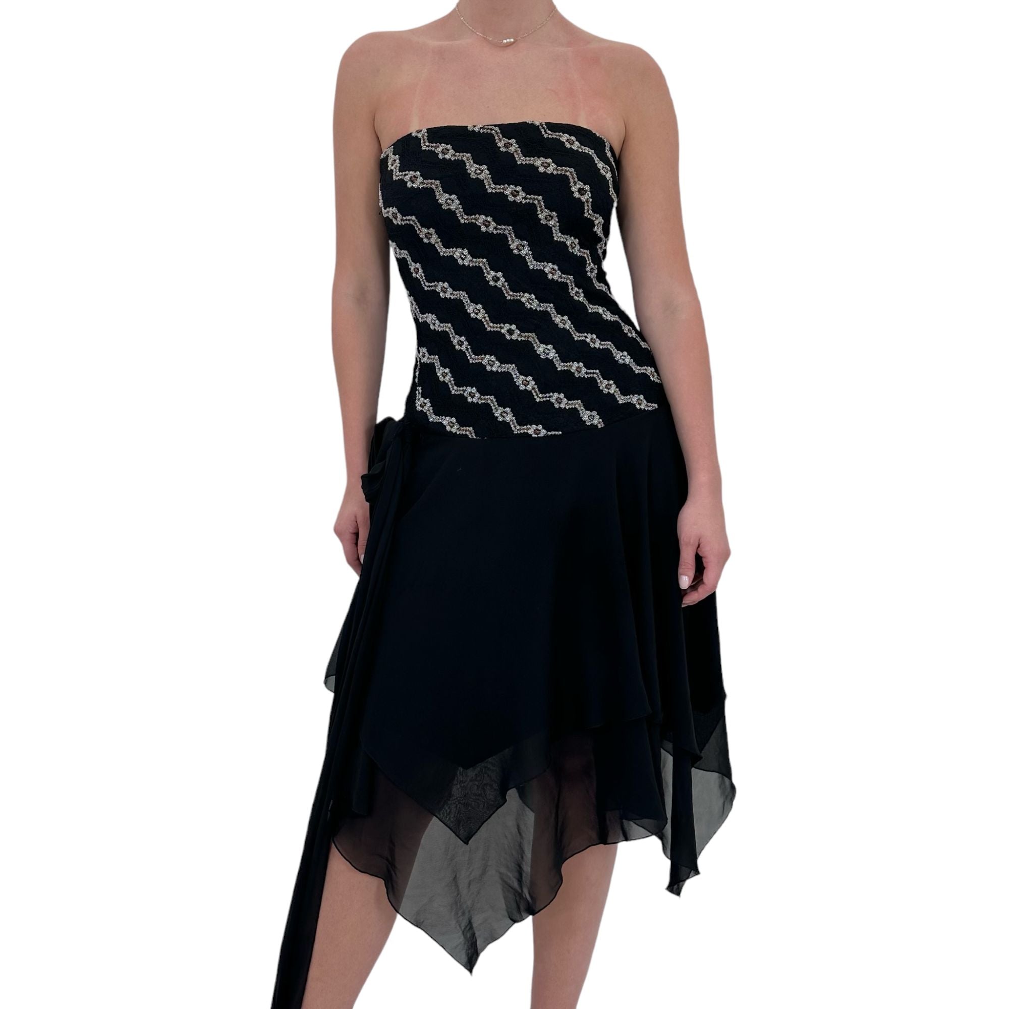 Y2k Vintage Black + White Knitted Strapless Dress [L]