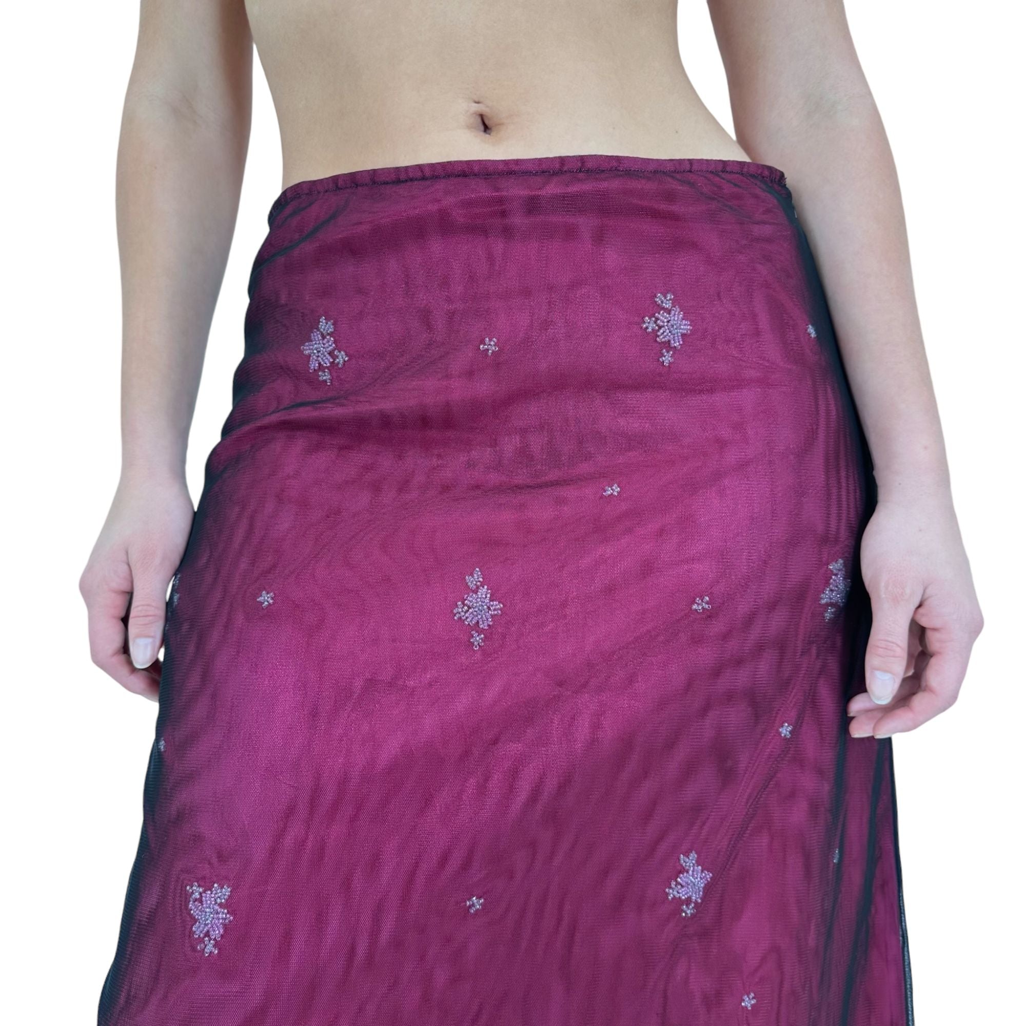 Y2k Vintage Pink + Black Mesh Maxi Skirt [M-L]