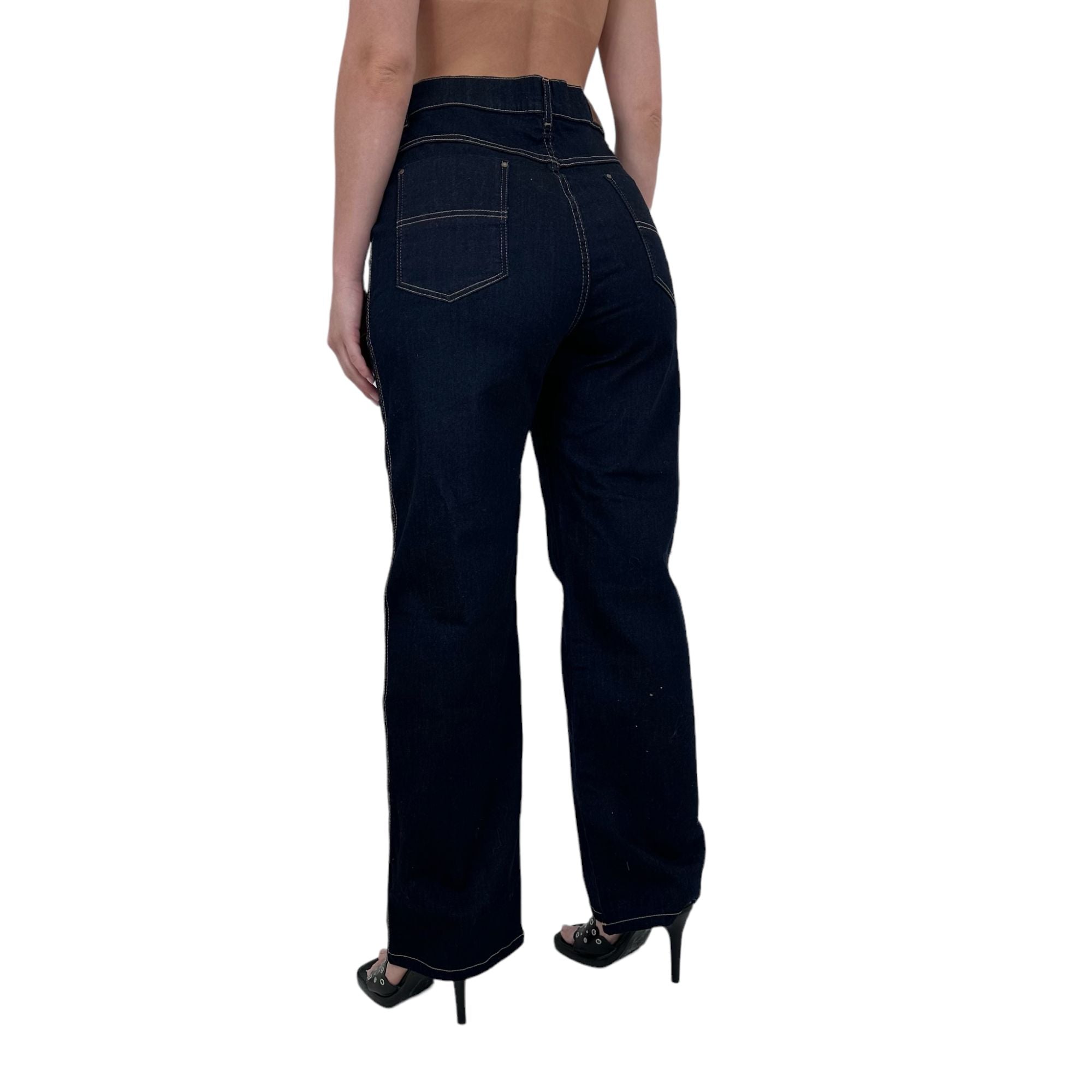 Y2k Vintage Navy Blue Sparkle High Waist Jeans [L]