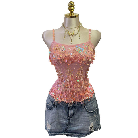 90s Vintage Yellow Tank "Naughty Girl" Top  [XS]
