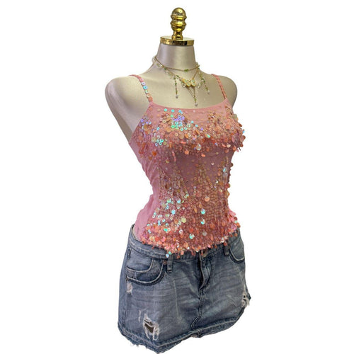 90s Vintage Pink Sequin Top [S]