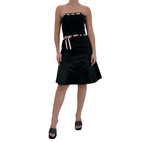 90s Vintage Black Stretchy Sleeveless Dress w/ Silver Glitter Details [S]