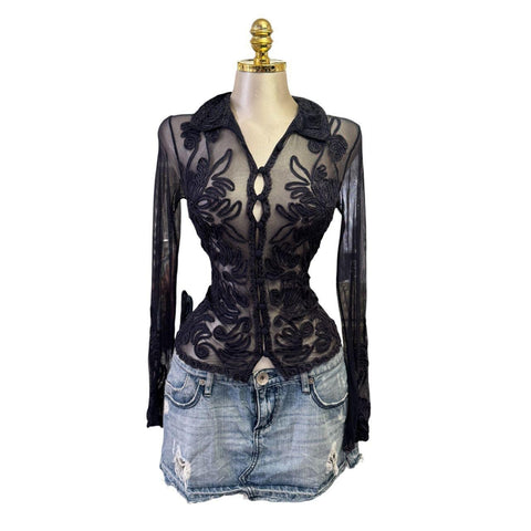 Y2K Vintage All Saints Black Brown Beaded Sequin Top [M]