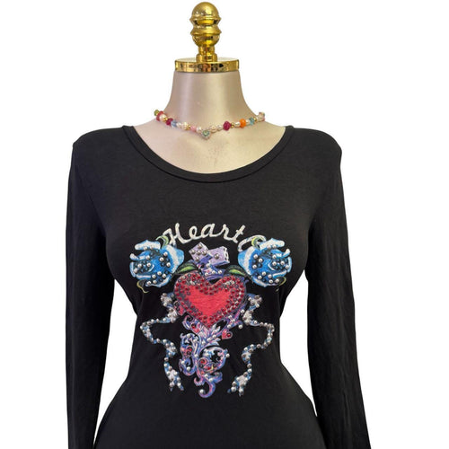 90s Vintage Black Heart Multi-color Sequin Top [L]