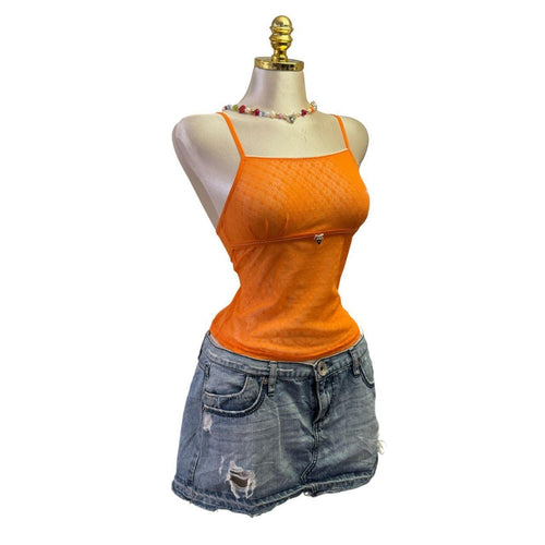 90s Vintage Orange Mesh "Edc" Heart Charm Tank Top  [XS]