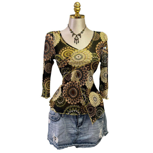 90s Vintage Green Brown Artsy Top [L]