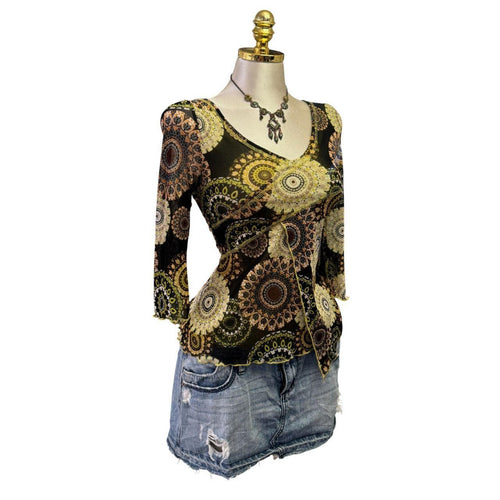 90s Vintage Green Brown Artsy Top [L]