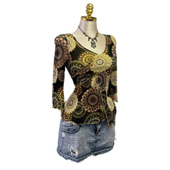 90s Vintage Green Brown Artsy Top [L]