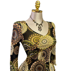 90s Vintage Green Brown Artsy Top [L]