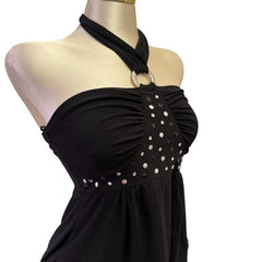 Y2K Vintage Black Silver Studs Halter Top  [M]