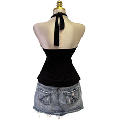 Y2K Vintage Black Silver Studs Halter Top  [M]