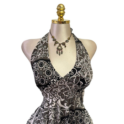 90s Vintage Gray White Artsy Halter Top [M]