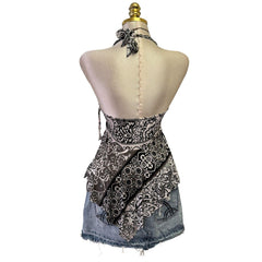 90s Vintage Gray White Artsy Halter Top [M]