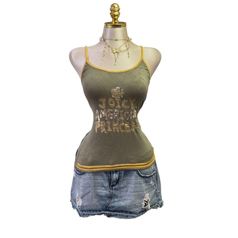 90s Vintage Yellow Tank "Naughty Girl" Top  [XS]