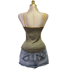 90s Vintage Green Yellow Sequin Glitter "Joicy American Princesy" Top [S]