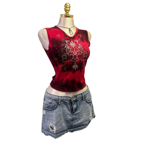Y2K Vintage Red Tie Dye Glitter Top [S]