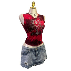 Y2K Vintage Red Tie Dye Glitter Top [S]