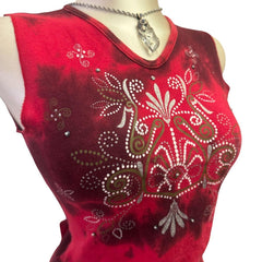 Y2K Vintage Red Tie Dye Glitter Top [S]