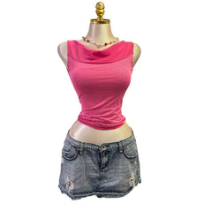 90s Vintage Pink Mesh Glitter Top [XS]