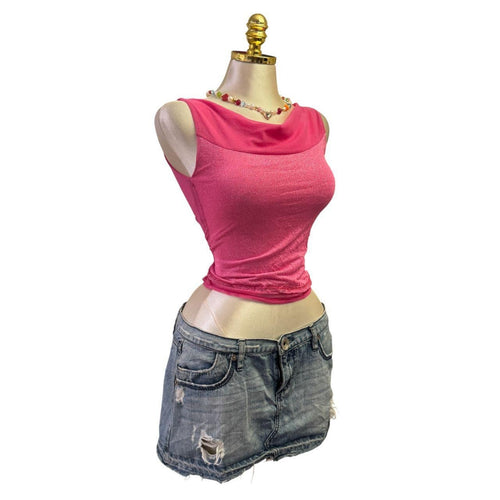 90s Vintage Pink Mesh Glitter Top [XS]