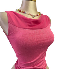 90s Vintage Pink Mesh Glitter Top [XS]