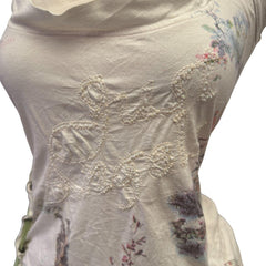 Y2K Vintage White Artsy Embroidered W Rope Side Top [M]