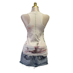 Y2K Vintage White Artsy Embroidered W Rope Side Top [M]