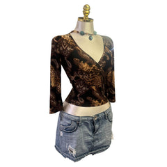 Y2K Vintage Brown Black Leopard Paisley Top [M]