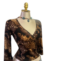 Y2K Vintage Brown Black Leopard Paisley Top [M]