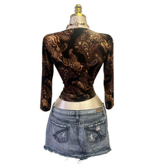 Y2K Vintage Brown Black Leopard Paisley Top [M]