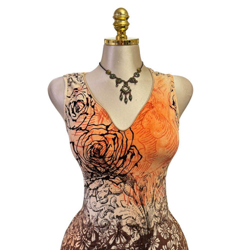 90s Vintage Orange Brown Floral Top [L]