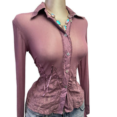Y2K Vintage Mauve Purple Mesh Lace Long Sleeve Top  [M]
