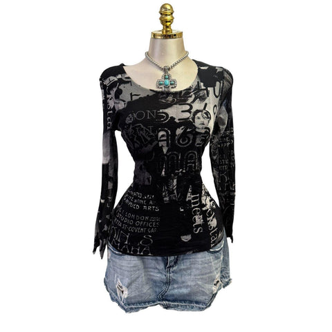 Y2K Vintage All Saints Black Brown Beaded Sequin Top [M]
